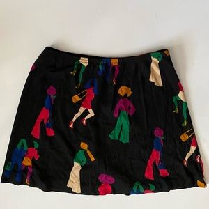 Unique Vintage 1960s Black Background Cartoon Women Mini Skirt